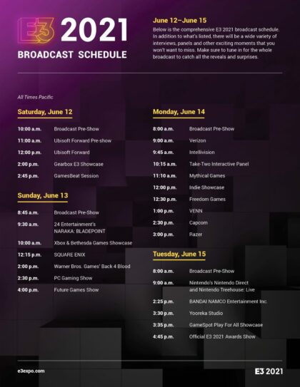 E3 2021 Conferencias y Horarios