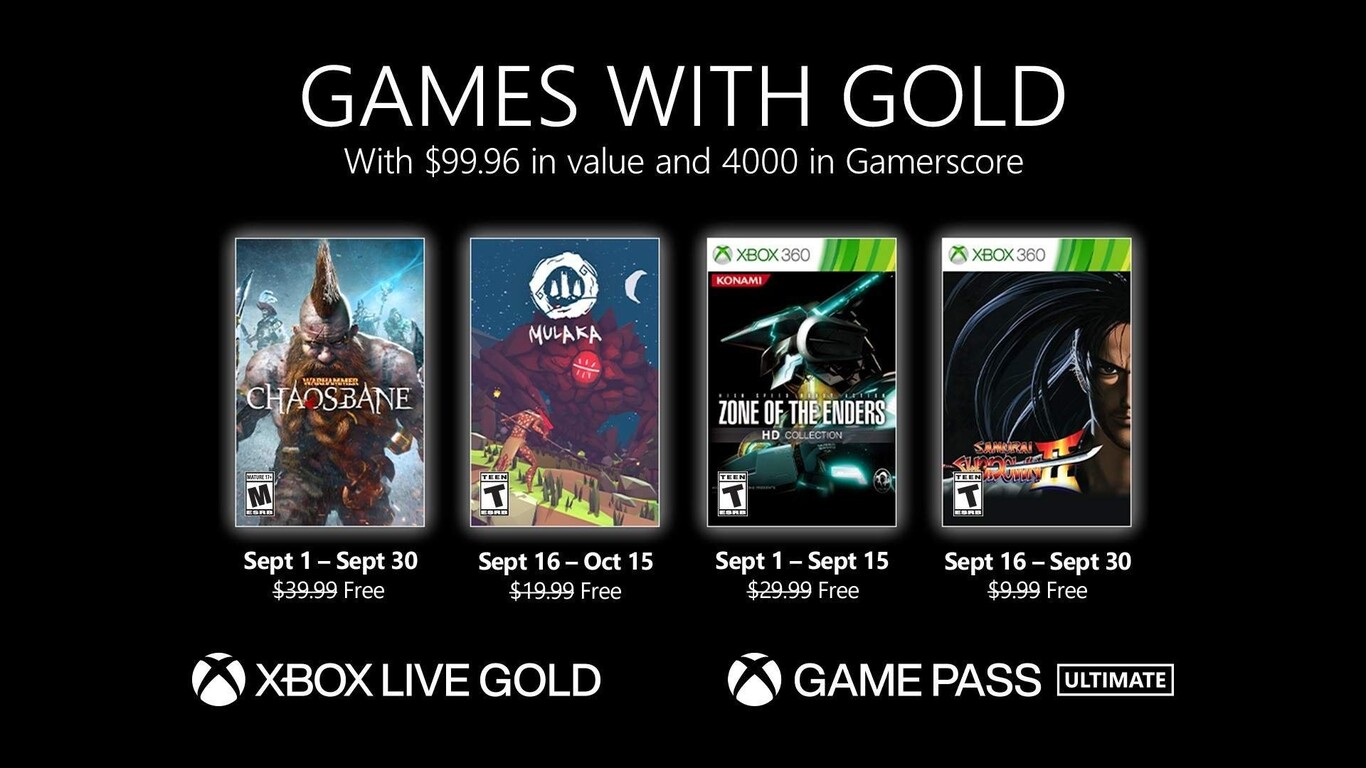 Xbox anuncia sus juegos para Games With Gold de Septiembre