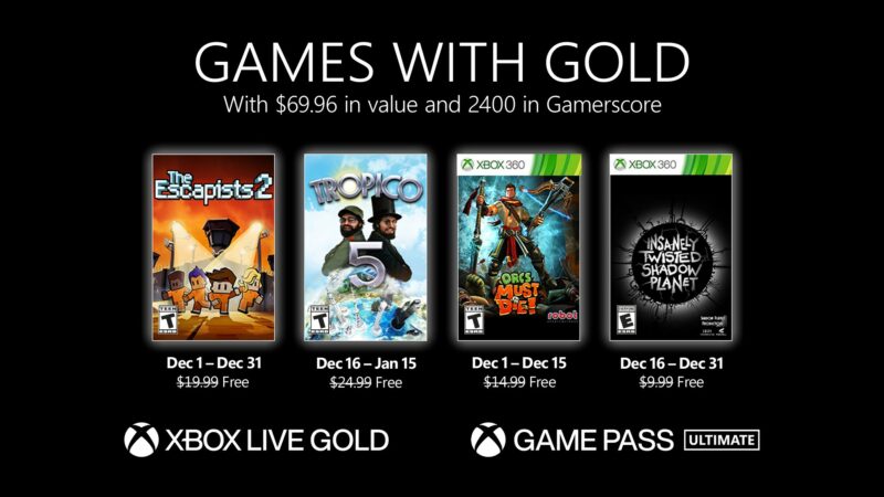 Los juegos grátis de diciembre para Xbox Games with Gold