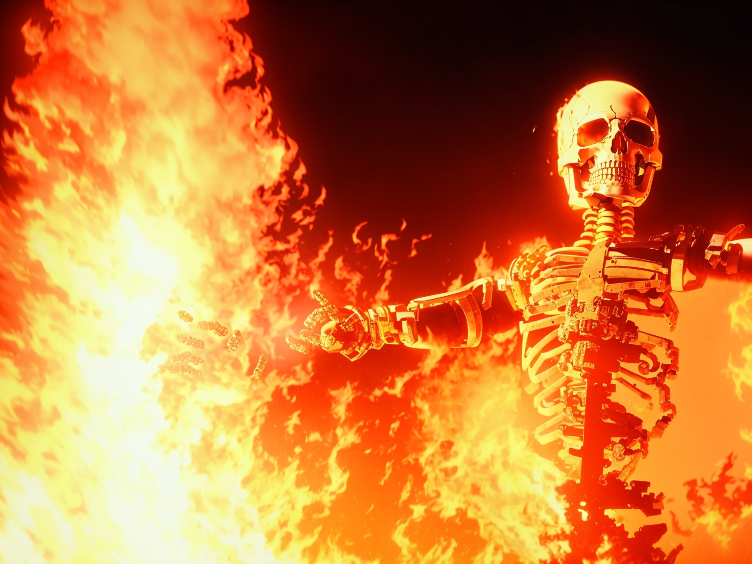 Efecto terminator, esqueleto en llamas
